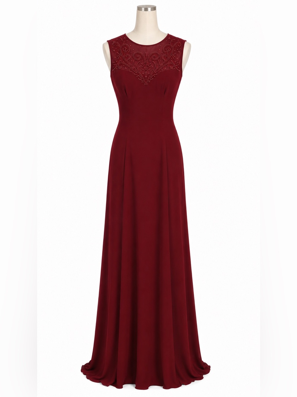 Cachet Wine Red Sleeveless Maxi Dress with Beaded Yoke